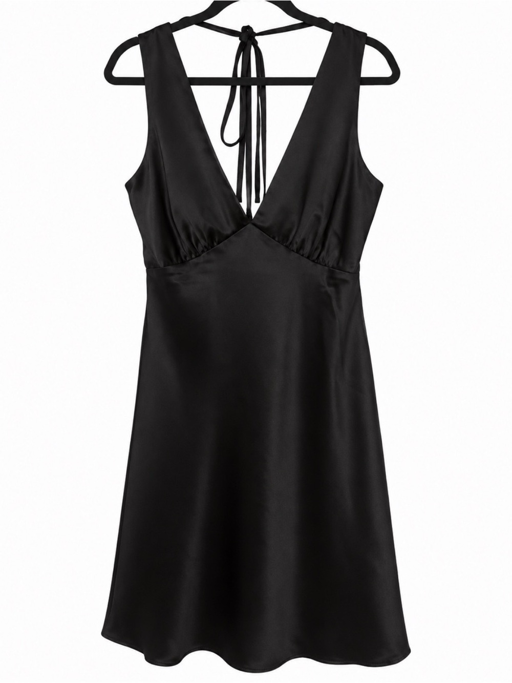 Silky V-Neck Black Satin Dress